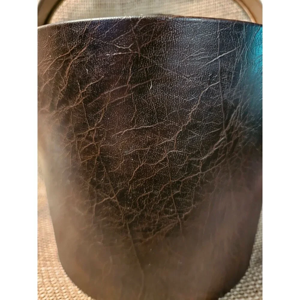 Vintage 1980's Ice Bucket Made in Italy #501 Laux Leather Gold Tone Metal Handle